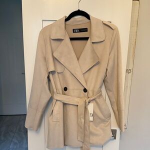 Zara Women's Cream Double-Breasted Trench Coat